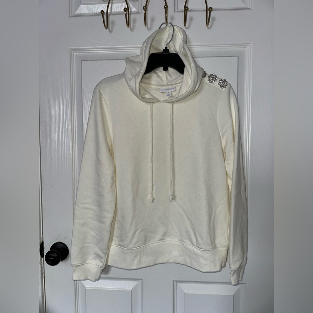 Charter Club Cream Hoodie Sweater with Embellishments